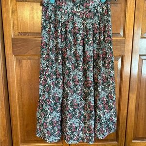 Floral Midi Skirt in Black and Pink